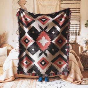Throw Blanket Cozy Southwestern Geometric Pattern Rustic Aztec Inspired Warm Soft Decor for Home Living Room Bedroom Bedding Gift Idea