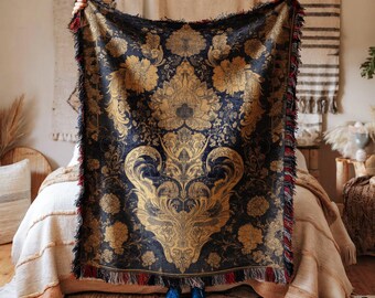 Woven Blanket Luxurious Floral Design Cozy Elegant Throw for Sofa Bed Vintage Pattern Home Decor Gift Idea Unique Artistic Warm