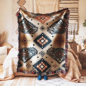 Throw Blanket Aztec Pattern Geometric Southwest Native Design Cozy Tribal Bedding Bohemian Ethnic Style Decor for Home Gift Perfect Idea