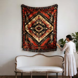 Throw Blanket Bohemian Tribal Geometric Southwest Native Design Cozy Warm Boho Chic Tapestry Unique Patterned Bedspread Gift for Home