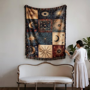 Blanket Heavenly Nostalgic Star Moon Boho Astrology Sun Moon Tapestry Mystical Decor For Home Bedroom Living Room Gift Idea
