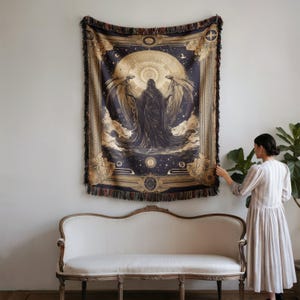 Blanket gothic angel throw celestial raven cozy quilt mystical starry decor gift display for night lovers in gothic bedroom art piece