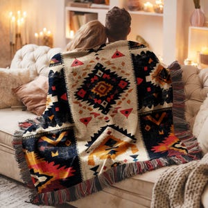 Throw Blanket Boho Tribal Print Bohemian Nostalgic Southwestern Geometric Pattern Cozy Decor for Home Living Room Bedroom Gift Idea