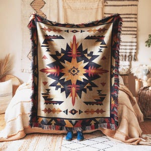 Throw Blanket Aztec Print Geometric Southwestern Inspired Tribal Pattern Vibrant Cozy Warm Comfortable Decor for Home Gift Idea