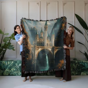 Blanket fantasy castle enchanted throw tapestry magical landscape decor elegant quilt gift for fantasy fan cozy medieval bedroom blanket