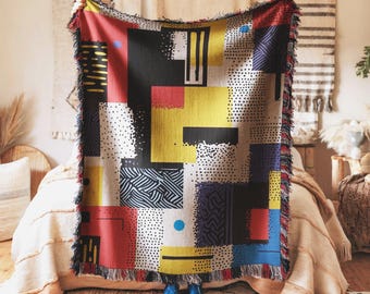 Manta moderna abstracta geométrica colorida con diseño artístico, decoración única para sofá, cama, sala de estar, dormitorio, acogedora idea de regalo para el hogar.