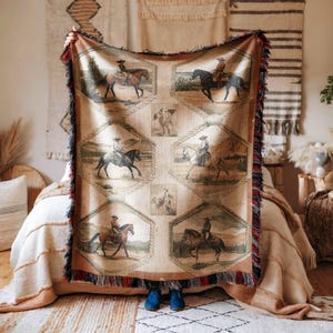 Throw Blanket Western Cowboy Riding Horses Rustic Decor Southwest Equestrian Nostalgic Rodeo Design Cozy Warm for Home Bedroom Gift Idea