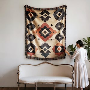 Throw Blanket Bohemian Geometric Pattern Southwestern Rustic Tribal Design Cozy Warm Soft Quilt Unique Bedding Decor for Home Gift Idea