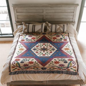 Blanket Star of David Hebrew Floral Judaica Sacred Geometry Cozy Woven Throw Decorative Jewish Home Decor Festive Holiday Gift