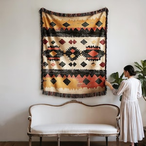 Throw Blanket Southwest Geometric Pattern Tribal Inspired Colorful Design Cozy Warm Fleece Decor for Home Living Room Perfect Gift Idea