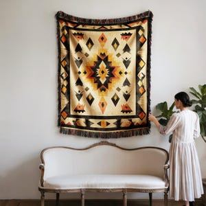 Throw Blanket Aztec Pattern Southwestern Bohemian Inspired Cozy Warm Soft Vibrant Decorative Bedspread for Home Living Room Gift Idea
