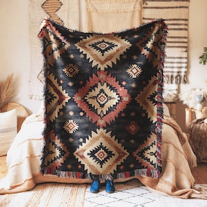 Throw Blanket Bohemian Tribal Ethnic Geometric Aztec Design Southwestern Cozy Warm Bedding Decor for Living Room Home Gift Idea Stylish