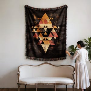 Throw Blanket Geometric Tribal Pattern Bohemian Style Southwest Design Cozy Warm Bedspread Modern Abstract Art for Home Gift Idea