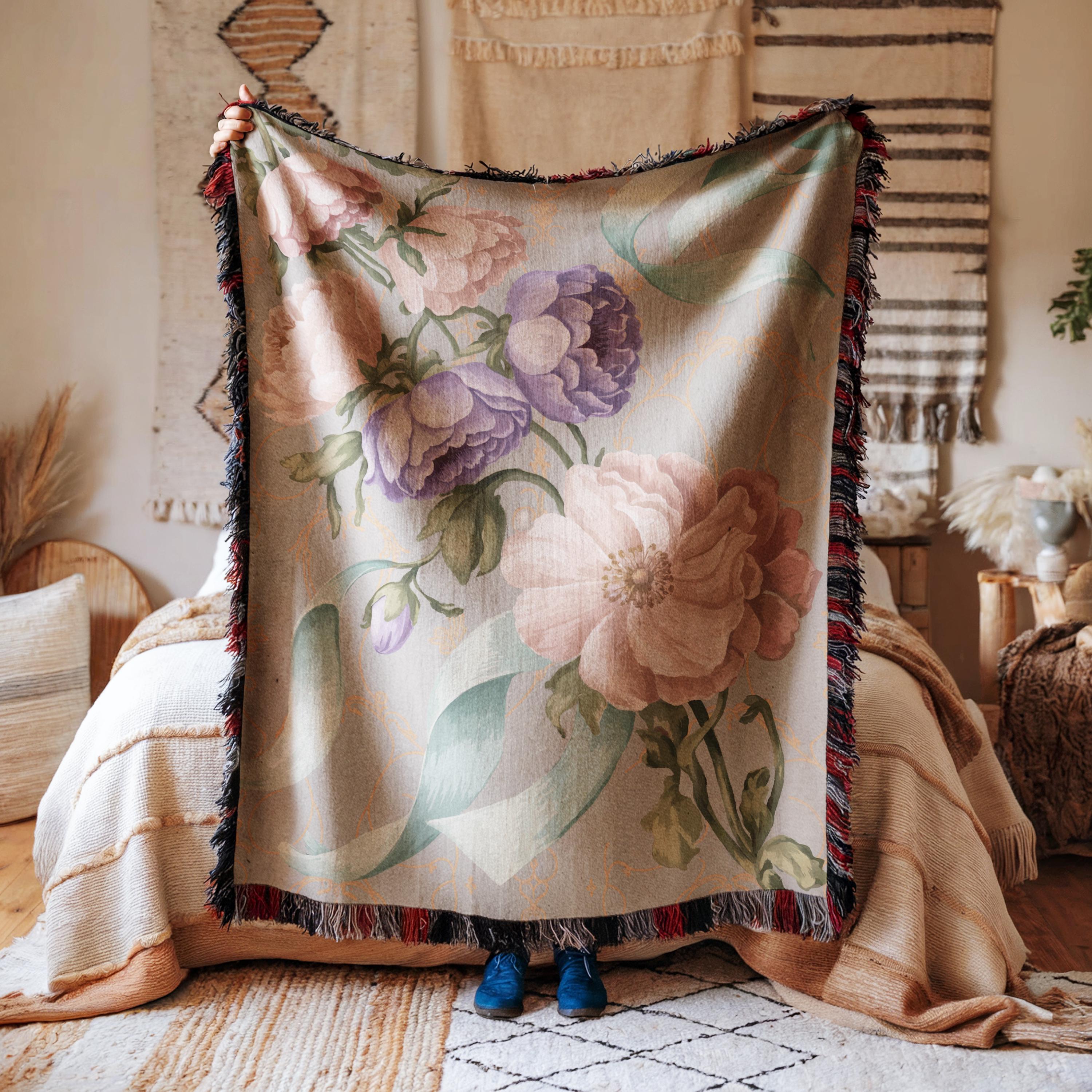 Throw Blanket Rococo Floral Pastel Cascading Flowers Ribbons Elegant ...