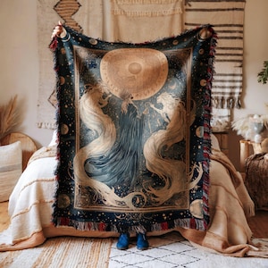 Blanket celestial sun moon mystical astrology cosmic starry night bedding tapestry gift for astrology lovers unique decor art
