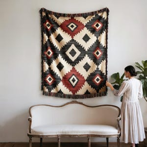 Throw Blanket Aztec Inspired Geometric Tribal Pattern Boho Style Southwestern Cozy Warm Bedspread Decor for Home Gift Idea Unique Design