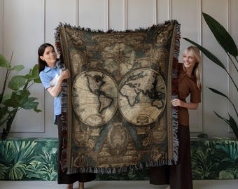 Blanket Antique World Map Vintage Historical Geography Globus Cozy Woven Throw Blanket Home Decor Gift for History and Travel Lovers