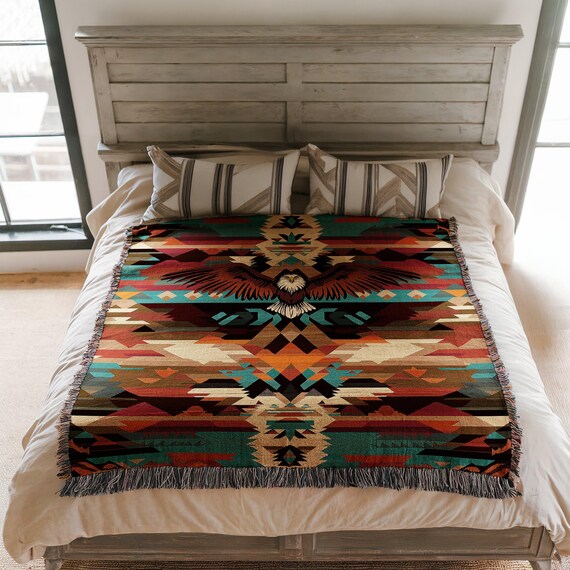 Jeté De Canapé Déco Motif Géométrique Marron - Plaid Rectangulaire 160x130 Cm - Style Bohème Art Déco