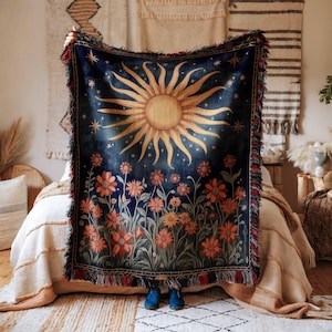 Blanket celestial sun moon throw cozy night sky quilt stars boho decor astronomical gift for astrology fan starry bedroom blanket