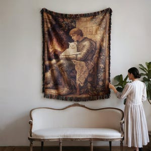 Blanket knight cat throw cozy medieval feline quilt fantasy art warm rustic unique decor gift display for fantasy lovers art