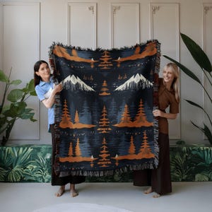 Woven Blanket Cozy Cabin Forest Warm Mountain Lodge Throw Rustic Woodland Bedroom Decor Snuggly Winter Pines Gift Idea Unique