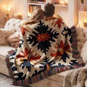 Throw Blanket Boho Tribal Southwestern Aztec Geometric Design Cozy Warm Quilt Rustic Decor for Home Living Room Bedroom Custom Gift