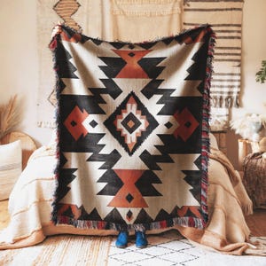 Throw Blanket Southwestern Tribal Geometric Boho Rustic Aztec Pattern Cozy Warm Stylish Unique Decor for Home Living Room Gift Idea