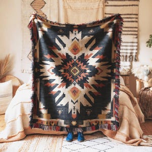 Throw Blanket Southwestern Aztec Style Tribal Pattern Geometric Design Cozy Warm Boho Rustic Cabin Bedding Decor for Home Gift Idea