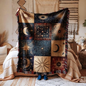 Blanket Heavenly Vintage Star Moon Boho Astrology Sun Moon Tapestry Mystical Decor For Home Bedroom Living Room Gift Idea