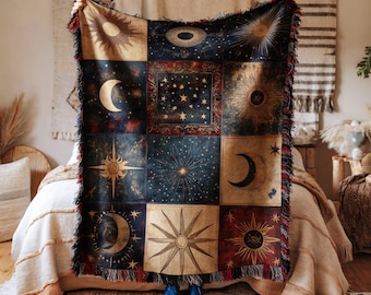 Blanket Heavenly Vintage Star Moon Boho Astrology Sun Moon Tapestry Mystical Decor For Home Bedroom Living Room Gift Idea