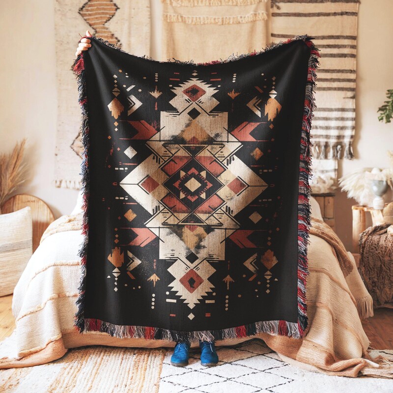 Pink Rose Tribal Aztec Blanket