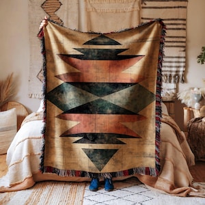Throw Blanket Geometric Pattern Boho Chic Ethnic Style Earth Tone Cozy for Living Room Bedroom Decor Gift Idea