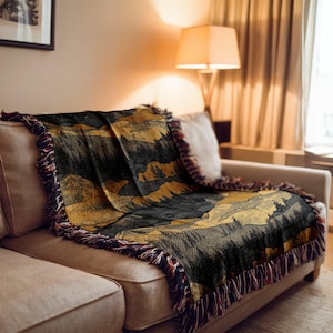 Woven Blanket Mountain Landscape Nature Scene Throw Mountain Range Decor Cozy Rustic Forest Print Travel Gift Idea Home Decor Unique