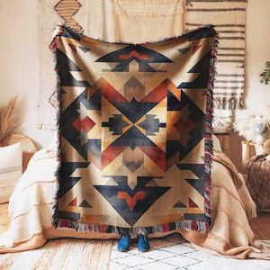 Throw Blanket Geometric Tribal Design Boho Chic Southwestern Pattern Cozy Warm Decorative Bedspread Sofa Cover for Home Gift Idea