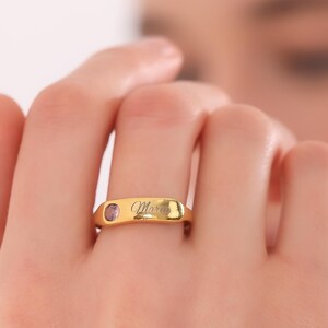 Personalized Birthstone Ring, Custom Name Jewelry, Handmade Name Ring with Birthstone, Custom Name Engraved Band, Customized Birthday Gift