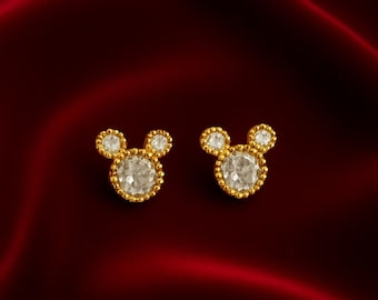 Orecchini a bottone in argento sterling scintillanti con pavé di Topolino, regalo di Natale minimalista per lei