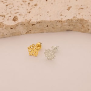 Personalized Birth Flower Earring, Dainty Sterling Silver Handcrafted Birth Month Floral Earring Blooms Jewelry, Birthday Gift for Her
