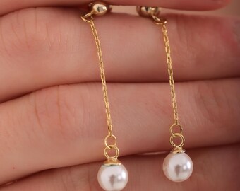 Sterling Silver Freshwater Pearl Drop Earrings: Elegant Chain Dangle