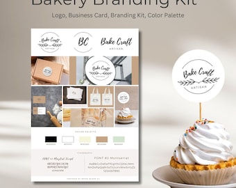 Bakery Logo and business card Template – Editable Canva Branding Kit for Small Businesses,