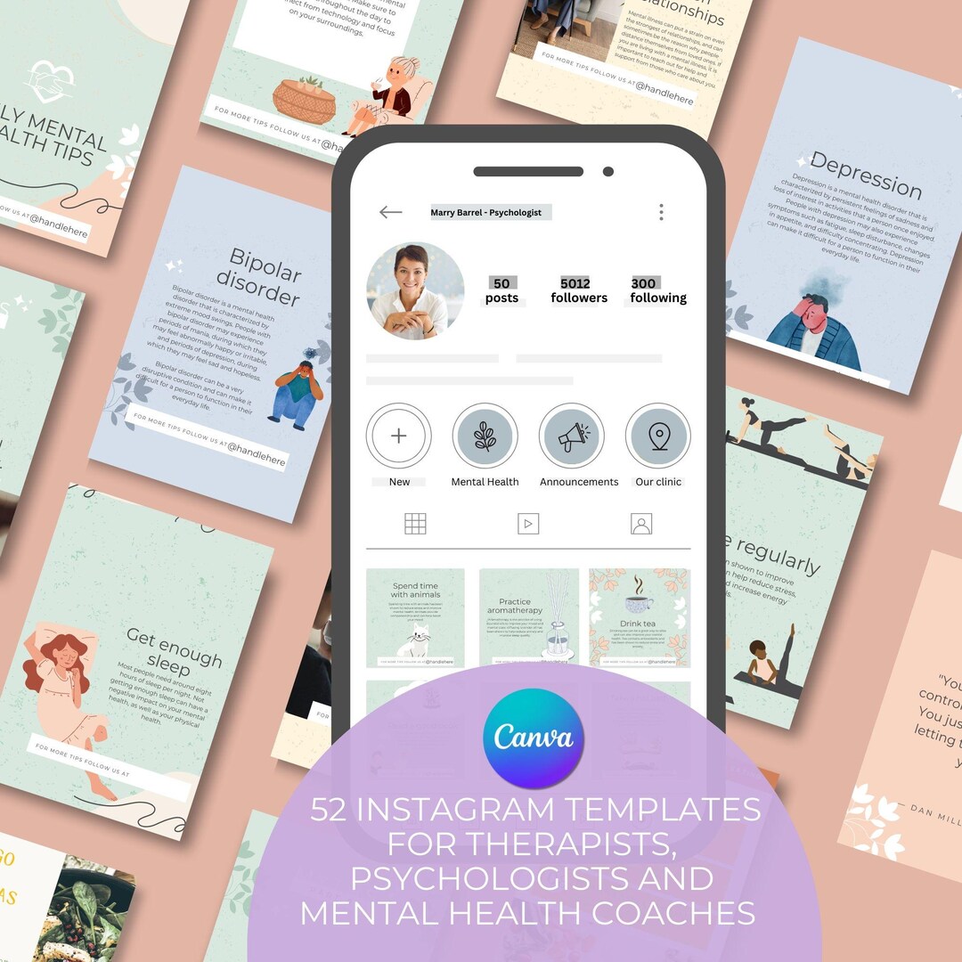 Mental Health Instagram Templates: Canva Social Media Posts (52) - Etsy
