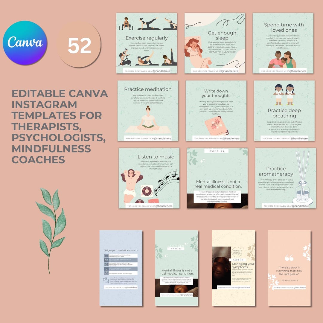 Mental Health and Mindfulness Social Media Templates for Therapists ...
