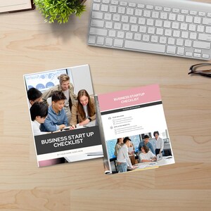 Organized workspace with printed business checklist – ideal for planning and launching a small business.