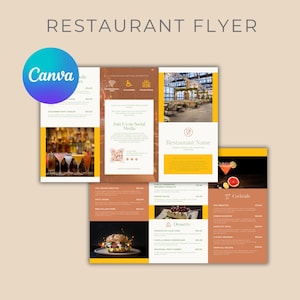 Restaurant Menu Trifold Flyer | Printable Brochure Menu for Restaurant Advertising | Editable Canva Takeout & Dine-In Design