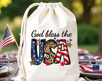 God Bless The USA Bag - USA Independence Day Bag - Veterans Day Ceremonies Bag - Patriotic Bag - Memorial Day Favor - 1776 4th Of July Favor