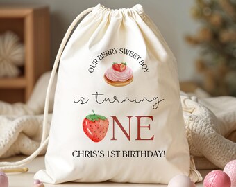 Our Berry Sweet Boy Is Turning One Birthday Favor Bag - 1st Birthday Party Bag - Birthday Party Favor - Strawberry Theme Party Favor Bag