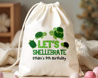Let's Shellebrate Favor Bag - Turtle Themed Party Favor Bags - Customized Favor For Birthday Party - Kids Birthday Party Bag