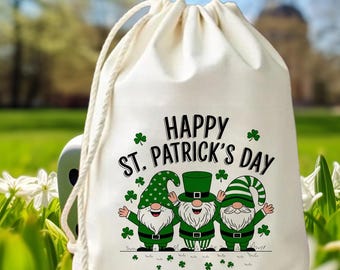 Happy St Patrick’s Day Gnome Party Bags - Irish Gnome Drawstring Favor Bags - St Paddy’s Day Treat Bags - Kids Party Favors