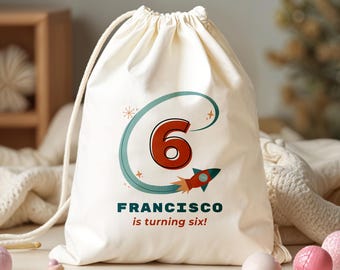 Outer Space Themed Birthday Party Favor Bag - Rocket Party Favor Bag - Personalised Name Bags for Birthday Party - Gifts for Kids Party