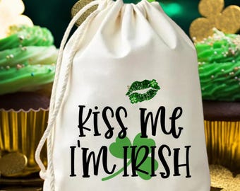 Kiss Me I’m Irish Party Bags - St Patrick’s Day Favor Bags - Heart Clover Patty’s Treat Bag - Irish Bachelorette Party Favors