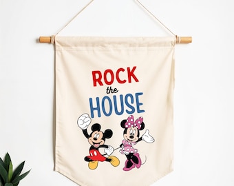 Rock The House Hanging Wall Banner - Personalized Canvas Banner - Custom Logo Banner - Custom Quote Wall Hanging - Kids Room Decor